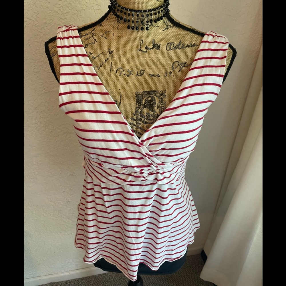 BR vintage sleeveless striped double deep V-neck Top